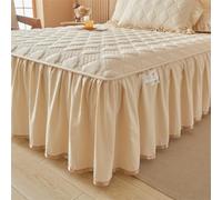 Surwin Drap Housse Moderne Jupe de Lit a Volant Couleur Unie (Beige1,200x220cm)