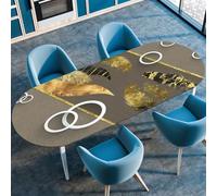 Surwin Nappe Ovale avec Bord Élastique, Nappe de Table Ovale Protection Anti-Taches Couverture de Table Extensible pour Cuisine Jardin Exterieur Intérieur -Imprimé Doré (Bohême,122x173cm)