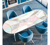 Surwin Nappe Ovale avec Bord Élastique, Nappe de Table Ovale Protection Anti-Taches Couverture de Table Extensible Cuisine Jardin Exterieur Intérieur -3D Géométrie Moderne (Rose,107x152cm)