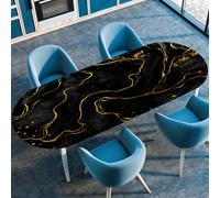 Surwin Nappe Ovale avec Bord Élastique, Nappe de Table Ovale Protection Anti-Taches Couverture de Table Extensible pour Jardin Exterieur Intérieur -Marbre Classique (Noir,91x152cm)