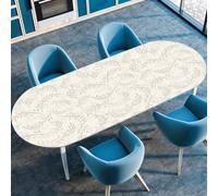 Surwin Nappe Ovale avec Bord Élastique, Nappe de Table Ovale Protection Anti-Taches Couverture de Table Extensible Cuisine Jardin Exterieur Intérieur -Plante Imprimée (Beige,132x229cm)