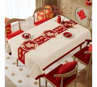 Surwin Nappe Rectangulaire Nappe en Toile cirée Imperméable, Rouge Classique Nappes PVC Extérieur Lavable, Linge de Table Anti Tache pour Salle à Manger Jardin Fête Mariage (Beige,140x200cm)