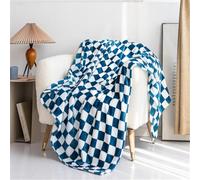 Surwin Plaid Couverture Polaire Flanelle en Microfibree Adulte Enfant 1 Personne, Damier Ultra Douce Chaude Peluche Couverture de Lit Jeté de Canapé (130x150cm,Bleu)