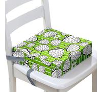 Surwin Rehausseur de Chaise Enfant, Coussin de Siège Portable avec Antidérapant Boucle de Sécurité Ajustable Eponge Confortable Fraise Coussins Adapté pour les Repas (Vert,40x40x10cm)