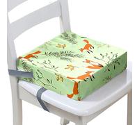 Surwin Rehausseur de Chaise Enfant, Renard 3D Coussin de Siège Portable avec Antidérapant Boucle de Sécurité Ajustable Eponge Confortable Coussins Adapté pour Repas (Plante Vert,32x32x8cm)