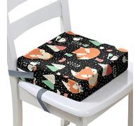 Surwin Rehausseur de Chaise Enfant, Renard 3D Coussin de Siège Portable avec Antidérapant Boucle de Sécurité Ajustable Eponge Confortable Coussins Adapté pour Repas (Pois Noir,32x32x8cm)