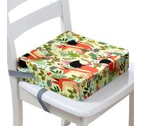 Surwin Rehausseur de Chaise Enfant, Renard 3D Coussin de Siège Portable avec Antidérapant Boucle de Sécurité Ajustable Eponge Confortable Coussins Adapté pour Repas (Feuille Tropicale,32x32x8cm)