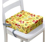 Surwin Rehausseur de Chaise Enfant, Renard 3D Coussin de Siège Portable avec Antidérapant Boucle de Sécurité Ajustable Eponge Confortable Coussins Adapté pour Repas (Automne Jaune,32x32x8cm)