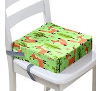 Surwin Rehausseur de Chaise Enfant, Renard 3D Coussin de Siège Portable avec Antidérapant Boucle de Sécurité Ajustable Eponge Confortable Coussins Adapté pour Repas (Arbre Vert,40x40x10cm)