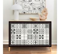 Surwin Rideau Armoire Cuisine Rideau sous Evier Anti-poussière Petit Rideaux sans Perçage Occultant Armoire Courts pour Buanderie Étagères Meuble Placard, Mandala Rétro (Noir,L60xH90cm)