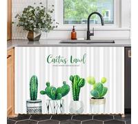 Surwin Rideau Armoire Cuisine, Rideau sous Evier Anti-poussière Petit Rideaux sans Perçage Occultant Armoire Courts pour Buanderie Étagères Meuble Placard Plante Nordique (Succulente,W70xH90cm)