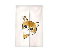 Surwin Rideau de Porte Japonais Long Tapisserie Chat de Dessin animé Noren en Lin Fenêtre Rideaux Panneau Tenture Tapisserie Décoration pour Cuisine Chambre Décoration (90x150cm,A)