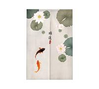 Surwin Style Chinois Rideau de Porte Japonais Long Tapisserie Noren en Lin Fenêtre Rideaux Panneau Tenture Tapisserie Décoration pour Cuisine Chambre Décoration de Maison (70x120cm,Feuille Lotus)