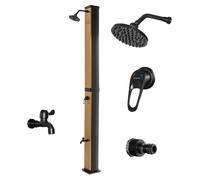 Surya Gold - Douche de jardin solaire 40L en PVC. Douche à chauffage solaire Douche extérieure avec robinetterie en acier et pommeau de douche orientable. Couleur or et noir mat.