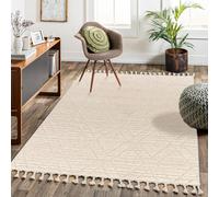 Surya Tarawa Tapis géométrique - Tapis scandinave pour Salon, Salle à Manger, Cuisine - Neutre, aztèque Abstrait - Style bohème - Facile d'entretien - Grand Tapis 160 x 213 cm Crème