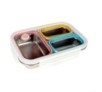 SUS316L Boîte à déjeuner en acier inoxydable étanche à 3 sections pour l'école et le travail Boîte non toxique avec couvercle 22 x 15,5 cm
