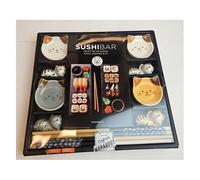 Sushi Bar - Coffret Avec 4 Paires De Baguettes, 4 Porte-Baguettes Chat En Porcelaine, 4 Coupelles Pour Sauce Soja En Porcelaine