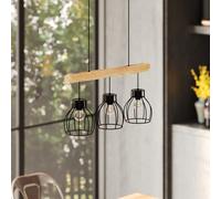 Suspension 3 lampes en bois d'eucalyptus et métal noir - abby
