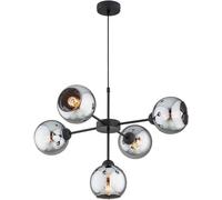 Suspension 5 lumières en métal et en verre, de couleur noire, avec abat-jour latéraux, réglable en hauteur | Douille E27 | Compatible LED | Suspension pour salon, cuisine, bureau