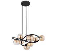 Suspension 8 flammes LED suspension lampe de table à manger lampe de salon rétro, noir, boules de verre ambré, 8x 3,5W 8x 350lm blanc chaud, DxH 65 x 120 cm