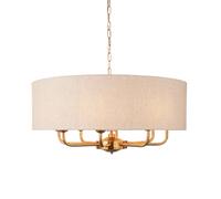 Suspension 8 lumières laiton vintage abat-jour lin E14