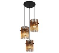 Suspension à 3 flammes Lampe à suspendre ambre Barres en verre Lampe de salle à manger ambre, métal, 3x LED 7W 806Lm blanc chaud, DxH 47x140 cm