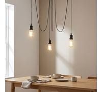 Suspension à LED noire en métal Lampe à suspendre de table de salle à manger Rétro Suspension à 3 flammes, douille lâchement suspendue, 3x 7W 720Lm blanc chaud, DxH 200x100 cm