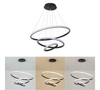 Suspension à trois anneaux - Modèle A8402 - Design rond - 3 ampoules - Douille E27 - Non dimmable - Économique en énergie - Finition nickel brossé