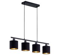 Suspension abat-jour en tissu lampe suspendue lampe de salon lampe de table à manger 4 ampoules, textile noir or, E14, LxlxH 75x12x150 cm