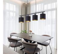 Suspension abat-jour en tissu suspension lampe de salon suspension 4 flammes, textile noir-or, 4x E14, LxPxH 75x12x150 cm