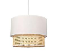 Ostaria 32763 Suspension 2 Abat jour Gigogne Ronde en Cannage et Tissu Blanc - Douille à vis : E27 - Dim : D35xH26cm