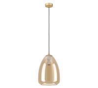 Eglo Suspension ALOBRASE 98647 – E27 1x40W, acier laiton brossé, verre transparent D300 mm