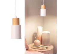 Suspension - ALPINALUZ - KIRA - Métal Blanc et Bois - E27 - Design Scandinave Moderne