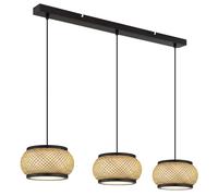 Suspension, applique, plafonnier, bambou, noir naturel, LED à mémoire, H 120 cm