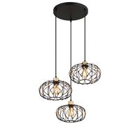 Suspension, applique, plafonnier, noir avec finition dorée, 3 lumières, H 150 cm