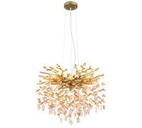 Suspension, applique, plafonnier, or mat, cristaux ambrés, H 120 cm