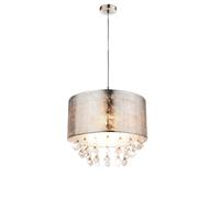 Suspension argentée Lampe de table à manger LED cristal Lampe de salon Suspension textile, 9W 810lm blanc chaud, DxH 40 x 140 cm