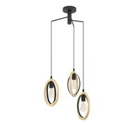 Eglo Suspension Basildon à 3 Ampoules Vintage Industriel Rétro Suspension en Acier et Bois Noir Naturel Lampe de Table de Salon Suspendu avec Douille E27 Ø 61,5 cm