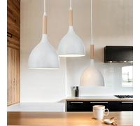 Suspension Blanche Métal Bois 3 Flammes Scandinave E27 Luminaire De Table