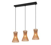 Suspension boh?me beige et noire ? 3 abat-jours en papier, barre, 3xE27