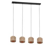 Suspension boh?me beige et noire en jute, barre 4 lumi?res E27, style naturel