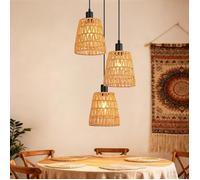 Suspension bohème - NETTLIFE - 3 lampes - Abat-jour en osier - Douille E27 - Noir