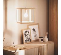 LEDKIA LIGHTING - Suspension Bois Coba | Design Épuré et Élégant | Compatible Ampoules LED E27 | Câble Réglable | Pour Maison et Entreprise, Naturel