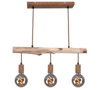 Suspension bois lampe de table à manger cuisine suspension rétro plafonnier vintage suspension 3 flammes, métal bois couleur rouille, 3x E27, LxlxH 60x8,5x140 cm