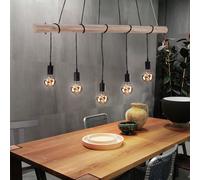 Suspension bois suspension 5 flammes lampe de table à manger poutres en bois, vintage noir naturel, 5x douilles E27, LxPxH 120x8x120cm