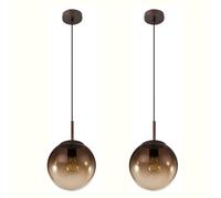 Suspension boule de verre lampe boule rétro couleur fumée lampe de salle à manger ronde vintage, métal nickel mat, 1x douille E27, DxH 20x120 cm, lot de 2