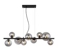 Suspension boule en verre Lampe à suspendre table à manger noire Lampe de salon suspendue Moderne, 9 flammes avec verre fumé, 9x LED 3,5W 350lm blanc chaud, LxH 86x120 cm