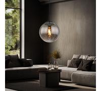 Suspension boule noire suspension table à manger verre fumé suspension verre rétro, réglable en hauteur, effet étoile, 1x douille E27, DxH 25x120 cm