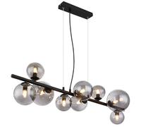 Suspension boule verre Lampe à suspendre table à manger noire Lampe de salon suspendue Moderne, verre fumé, 9x LED 3,5W 350lm blanc chaud, LxH 86x120 cm