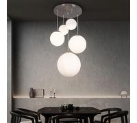 Suspension boules de verre Lampe de table à manger suspendue Lampe boule moderne suspension verre, 5 flammes, métal nickel mat, 5x E27, LxH 50x90 cm